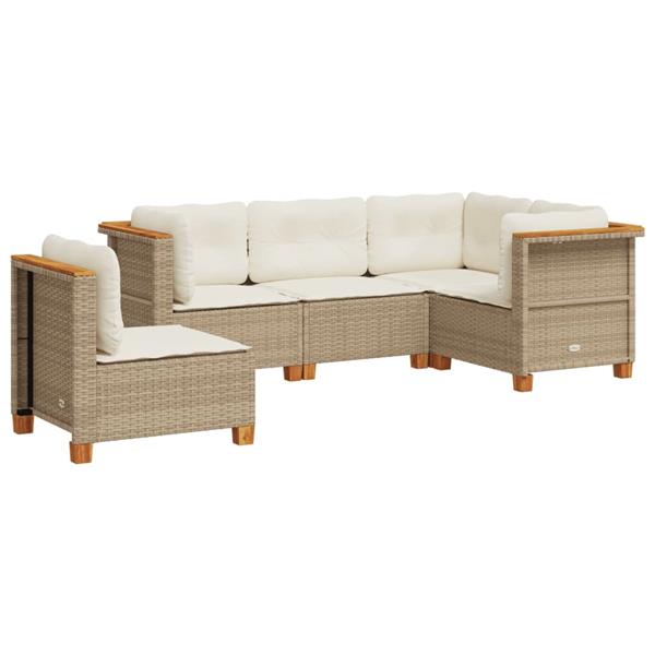 Grote foto vidaxl 5 delige loungeset met kussens poly rattan beige tuin en terras tuinmeubelen