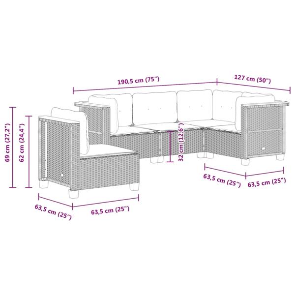 Grote foto vidaxl 5 delige loungeset met kussens poly rattan beige tuin en terras tuinmeubelen