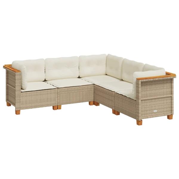 Grote foto vidaxl 5 delige loungeset met kussens poly rattan beige tuin en terras tuinmeubelen