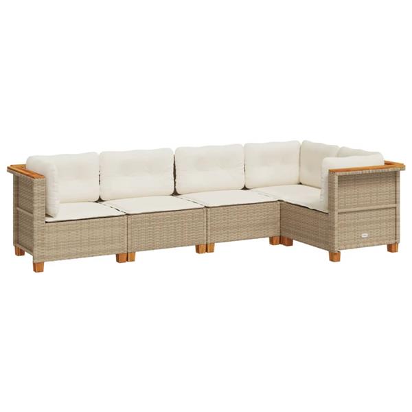 Grote foto vidaxl 5 delige loungeset met kussens poly rattan beige tuin en terras tuinmeubelen