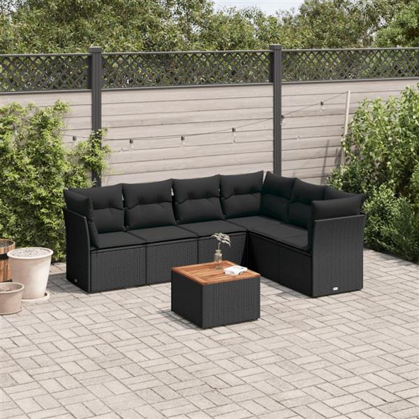 Grote foto vidaxl 7 delige loungeset met kussens poly rattan zwart tuin en terras tuinmeubelen