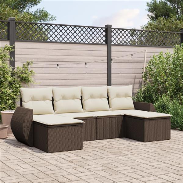 Grote foto vidaxl 6 delige loungeset met kussens poly rattan bruin tuin en terras tuinmeubelen