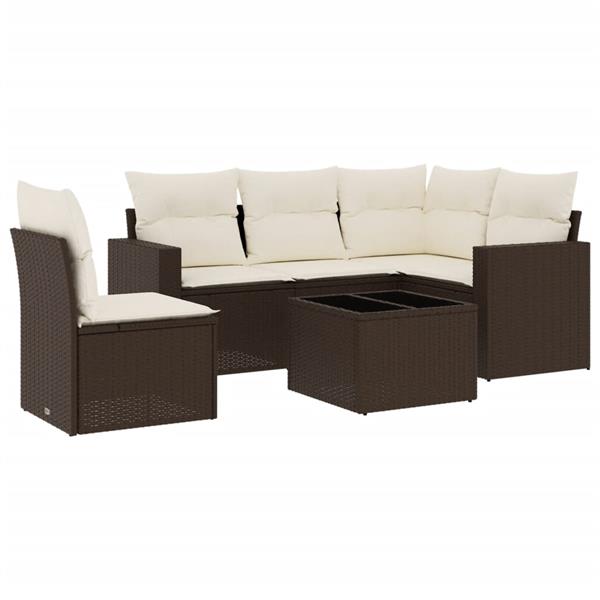 Grote foto vidaxl 6 delige loungeset met kussens poly rattan bruin tuin en terras tuinmeubelen