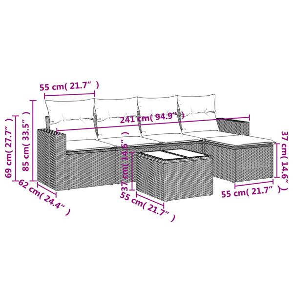 Grote foto vidaxl 6 delige loungeset met kussens poly rattan bruin tuin en terras tuinmeubelen