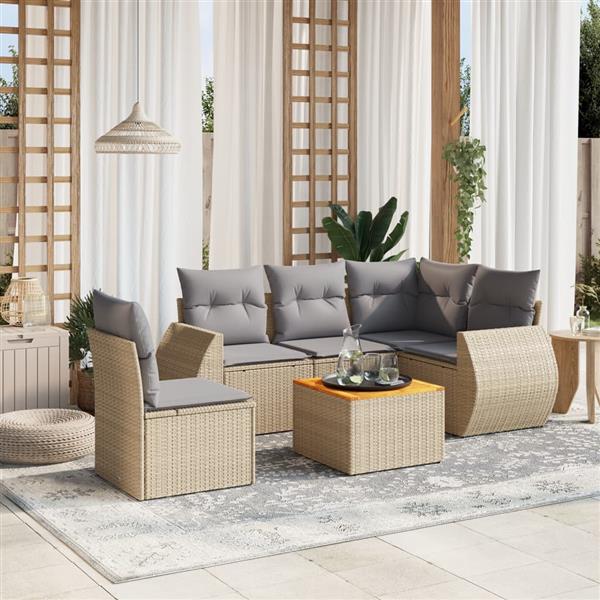 Grote foto vidaxl 6 delige loungeset met kussens poly rattan beige tuin en terras tuinmeubelen