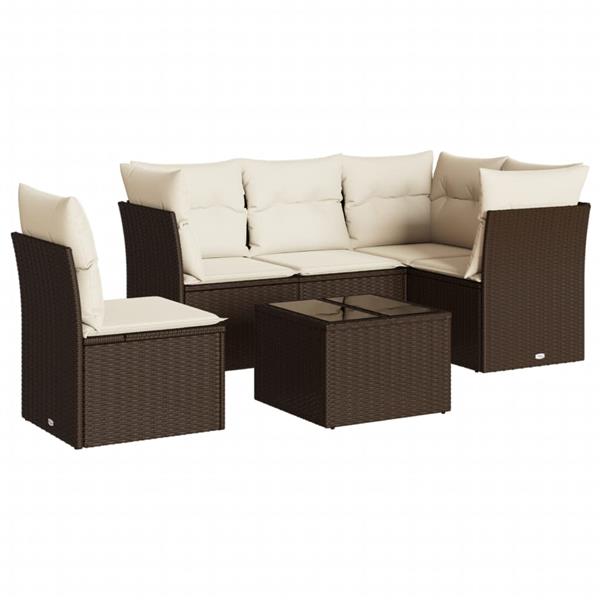 Grote foto vidaxl 6 delige loungeset met kussens poly rattan bruin tuin en terras tuinmeubelen