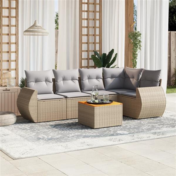 Grote foto vidaxl 6 delige loungeset met kussens poly rattan beige tuin en terras tuinmeubelen