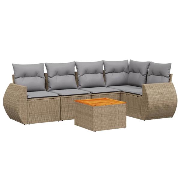 Grote foto vidaxl 6 delige loungeset met kussens poly rattan beige tuin en terras tuinmeubelen