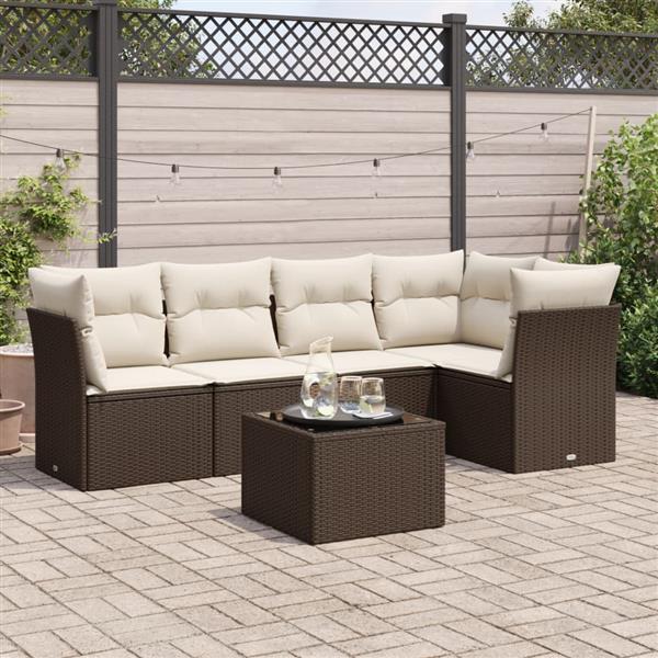 Grote foto vidaxl 6 delige loungeset met kussens poly rattan bruin tuin en terras tuinmeubelen