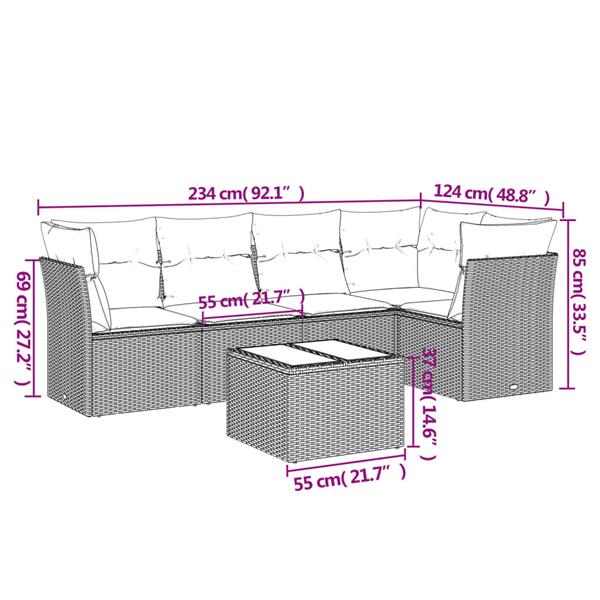 Grote foto vidaxl 6 delige loungeset met kussens poly rattan bruin tuin en terras tuinmeubelen