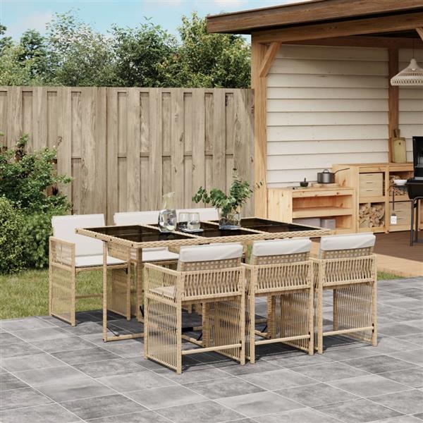 Grote foto vidaxl 7 delige tuinset met kussens poly rattan beige tuin en terras tuinmeubelen