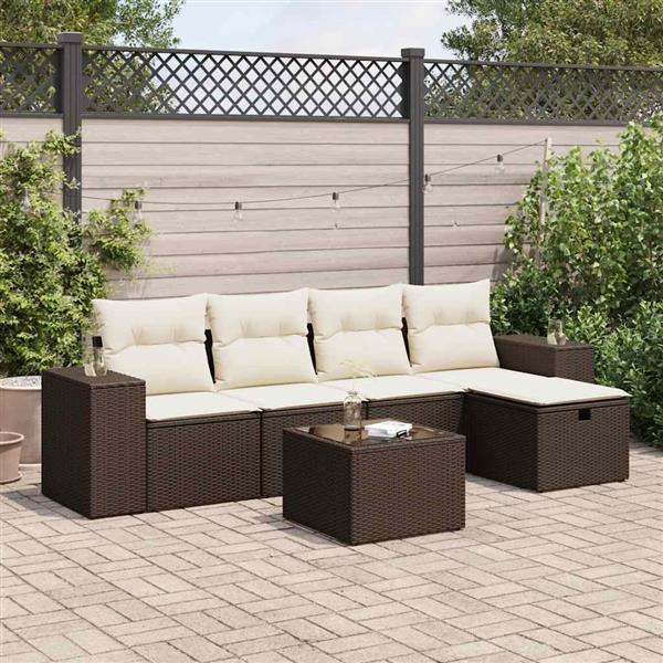 Grote foto vidaxl 6 delige loungeset met kussens poly rattan bruin tuin en terras tuinmeubelen