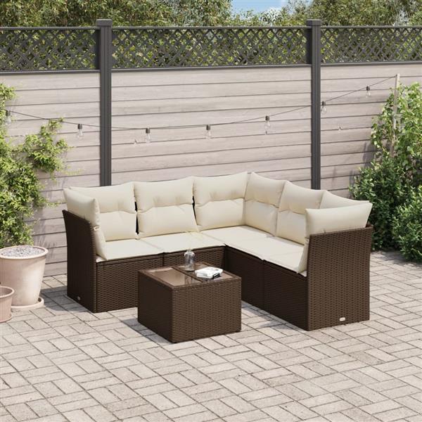 Grote foto vidaxl 6 delige loungeset met kussens poly rattan bruin tuin en terras tuinmeubelen