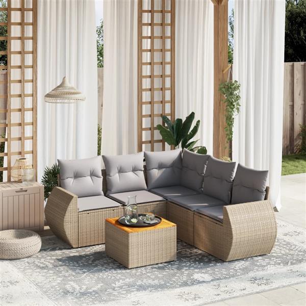 Grote foto vidaxl 6 delige loungeset met kussens poly rattan beige tuin en terras tuinmeubelen