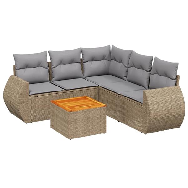 Grote foto vidaxl 6 delige loungeset met kussens poly rattan beige tuin en terras tuinmeubelen