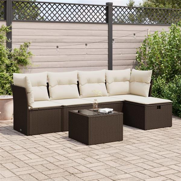 Grote foto vidaxl 6 delige loungeset met kussens poly rattan bruin tuin en terras tuinmeubelen