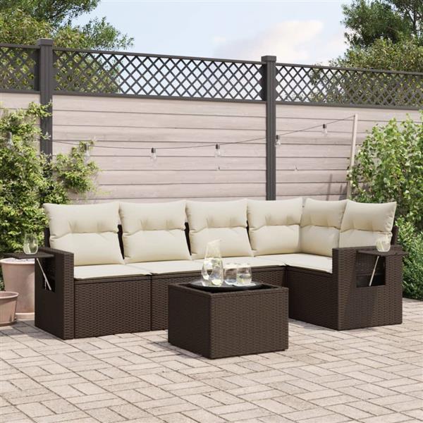 Grote foto vidaxl 6 delige loungeset met kussens poly rattan bruin tuin en terras tuinmeubelen