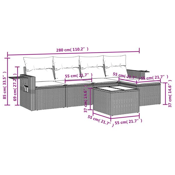 Grote foto vidaxl 6 delige loungeset met kussens poly rattan bruin tuin en terras tuinmeubelen