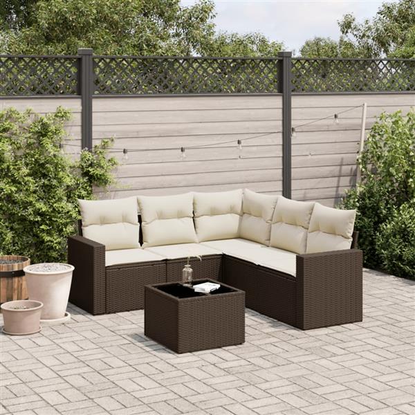 Grote foto vidaxl 6 delige loungeset met kussens poly rattan bruin tuin en terras tuinmeubelen