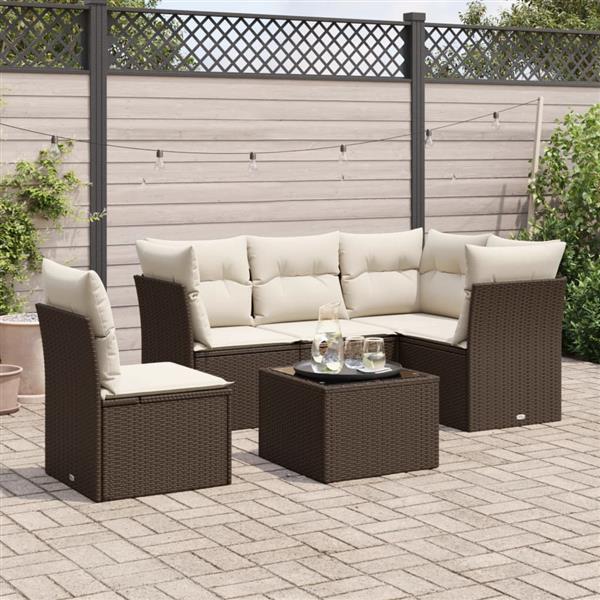 Grote foto vidaxl 6 delige loungeset met kussens poly rattan bruin tuin en terras tuinmeubelen