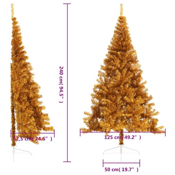 Grote foto vidaxl kunstkerstboom half met standaard 240 cm pet goudkleurig diversen overige diversen