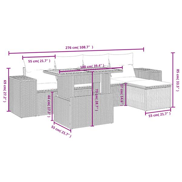 Grote foto vidaxl 6 delige loungeset met kussens poly rattan zwart tuin en terras tuinmeubelen