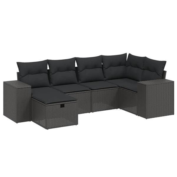 Grote foto vidaxl 6 delige loungeset met kussens poly rattan zwart tuin en terras tuinmeubelen