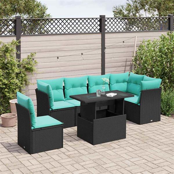 Grote foto vidaxl 6 delige loungeset met kussens poly rattan zwart tuin en terras tuinmeubelen