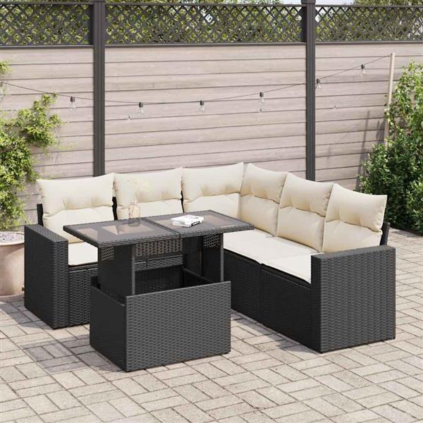 Grote foto vidaxl 6 delige loungeset met kussens poly rattan zwart tuin en terras tuinmeubelen