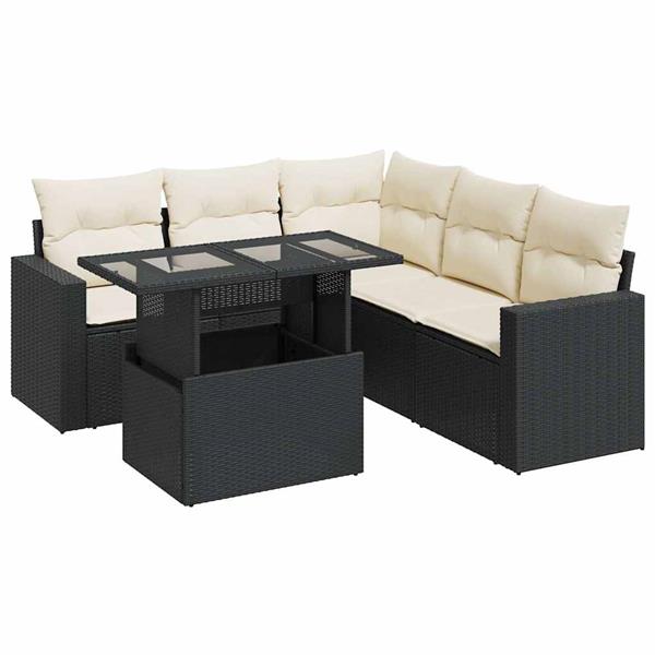 Grote foto vidaxl 6 delige loungeset met kussens poly rattan zwart tuin en terras tuinmeubelen