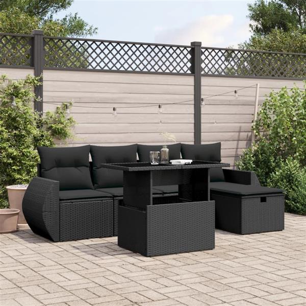 Grote foto vidaxl 6 delige loungeset met kussens poly rattan zwart tuin en terras tuinmeubelen