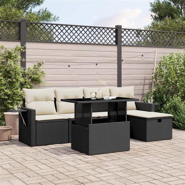 Grote foto vidaxl 6 delige loungeset met kussens poly rattan zwart tuin en terras tuinmeubelen