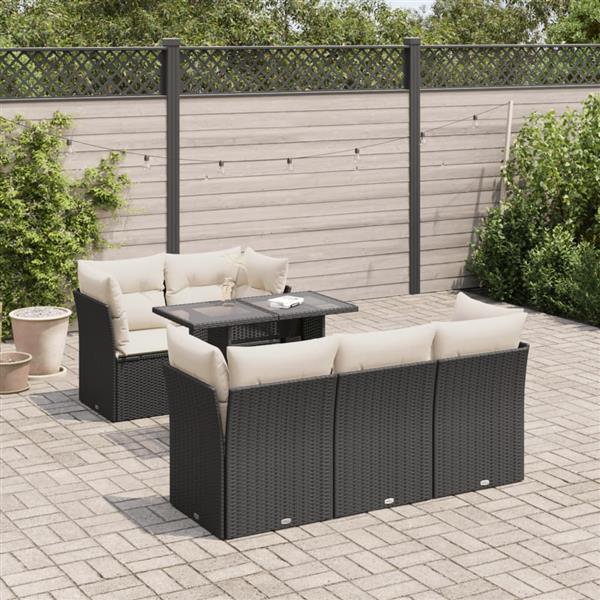 Grote foto vidaxl 6 delige loungeset met kussens poly rattan zwart tuin en terras tuinmeubelen