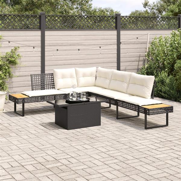 Grote foto vidaxl 2 delige loungeset met kussens poly rattan en glas zwart tuin en terras tuinmeubelen