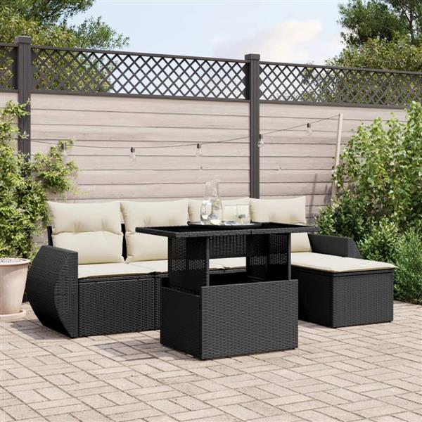 Grote foto vidaxl 6 delige loungeset met kussens poly rattan zwart tuin en terras tuinmeubelen