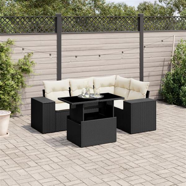 Grote foto vidaxl 5 delige loungeset met kussens poly rattan zwart tuin en terras tuinmeubelen