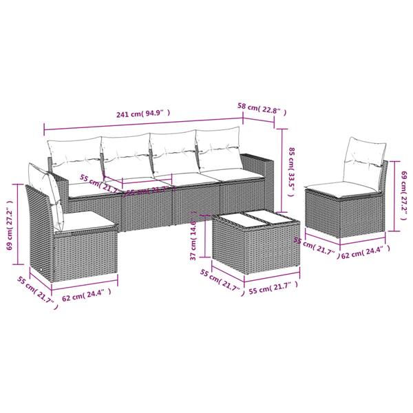 Grote foto vidaxl 7 delige loungeset met kussens poly rattan bruin tuin en terras tuinmeubelen