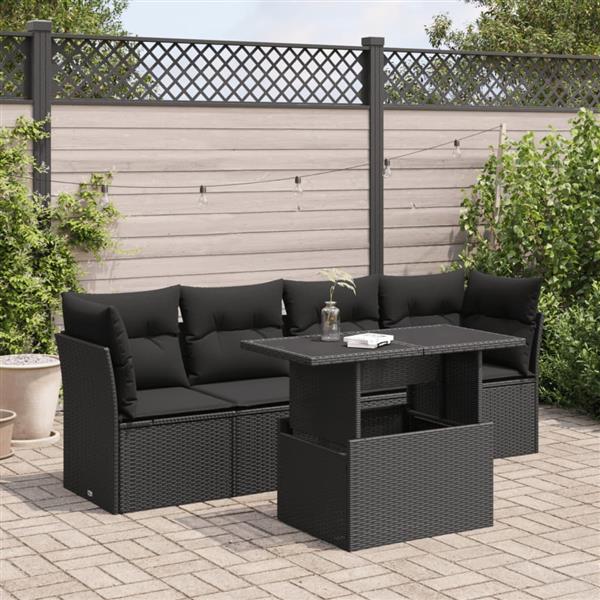 Grote foto vidaxl 5 delige loungeset met kussens poly rattan zwart tuin en terras tuinmeubelen