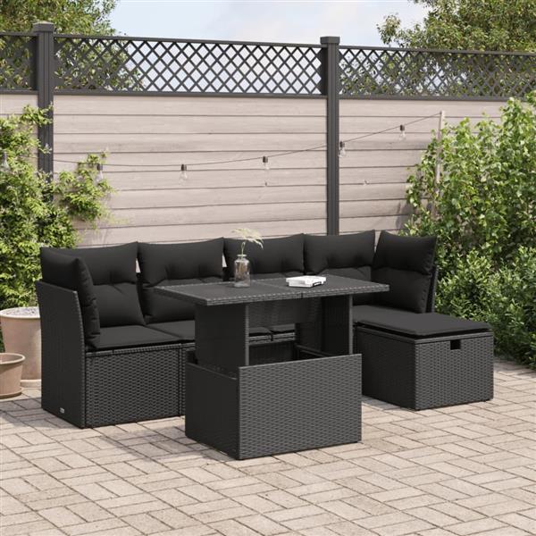 Grote foto vidaxl 6 delige loungeset met kussens poly rattan zwart tuin en terras tuinmeubelen