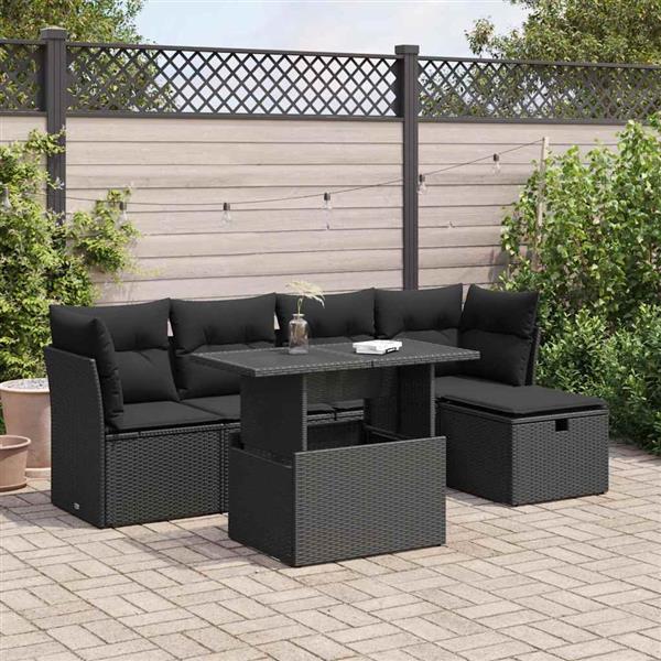 Grote foto vidaxl 6 delige loungeset met kussens poly rattan zwart tuin en terras tuinmeubelen