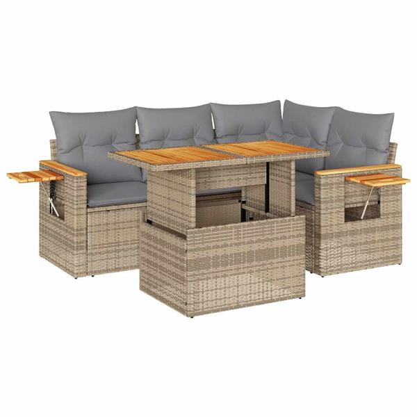 Grote foto vidaxl 4 delige loungeset met kussens poly rattan acacia beige tuin en terras tuinmeubelen