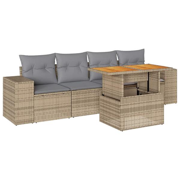 Grote foto vidaxl 5 delige loungeset met kussens poly rattan beige tuin en terras tuinmeubelen