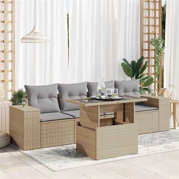 Grote foto vidaxl 5 delige loungeset met kussens poly rattan beige tuin en terras tuinmeubelen