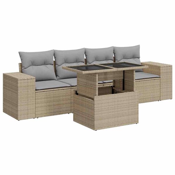 Grote foto vidaxl 5 delige loungeset met kussens poly rattan beige tuin en terras tuinmeubelen