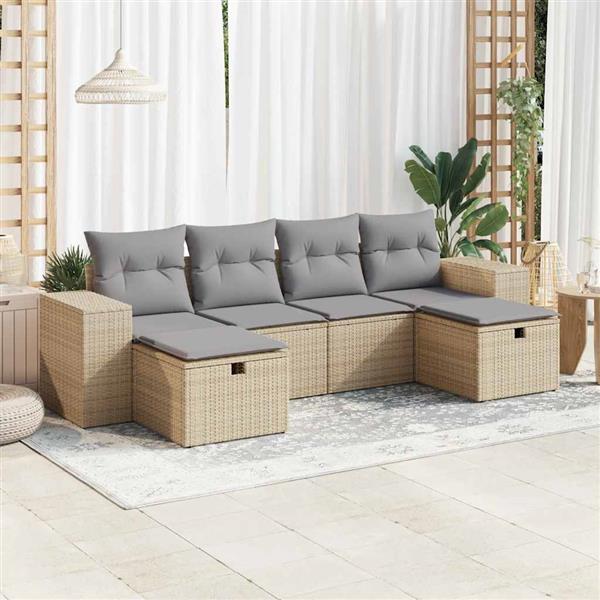 Grote foto vidaxl 6 delige loungeset met kussens poly rattan beige tuin en terras tuinmeubelen