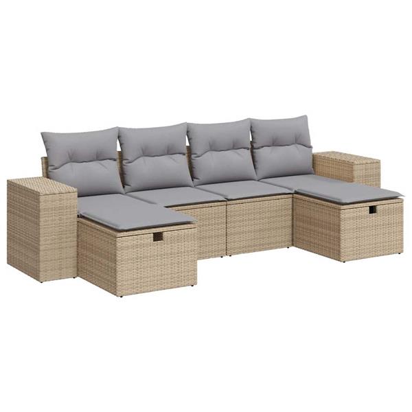 Grote foto vidaxl 6 delige loungeset met kussens poly rattan beige tuin en terras tuinmeubelen