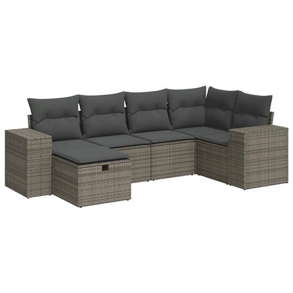 Grote foto vidaxl 6 delige loungeset met kussens poly rattan grijs tuin en terras tuinmeubelen