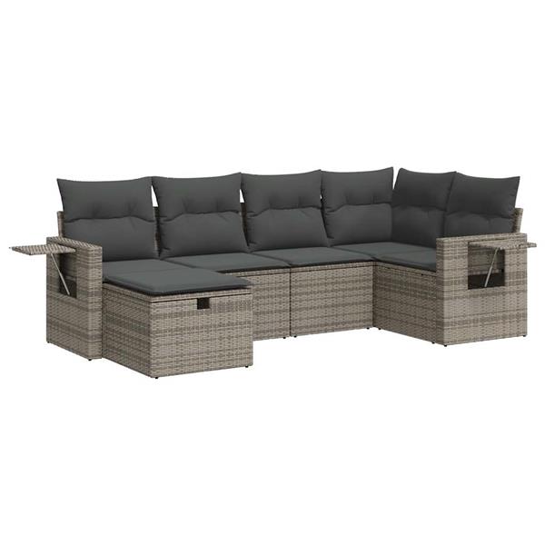 Grote foto vidaxl 6 delige loungeset met kussens poly rattan grijs tuin en terras tuinmeubelen