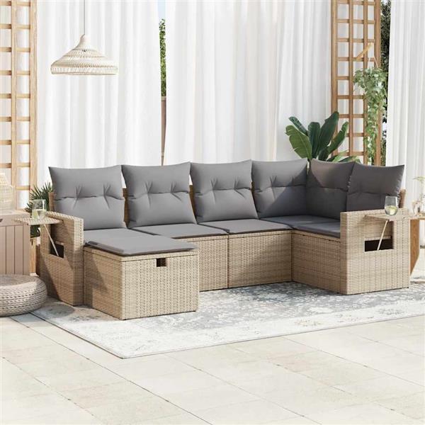 Grote foto vidaxl 6 delige loungeset met kussens poly rattan beige tuin en terras tuinmeubelen