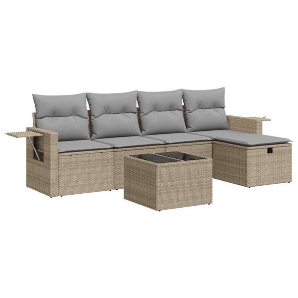 Grote foto vidaxl 6 delige loungeset met kussens poly rattan beige tuin en terras tuinmeubelen